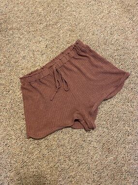 SHEIN Ribbed Drawstring Lounge Shorts - Mauve